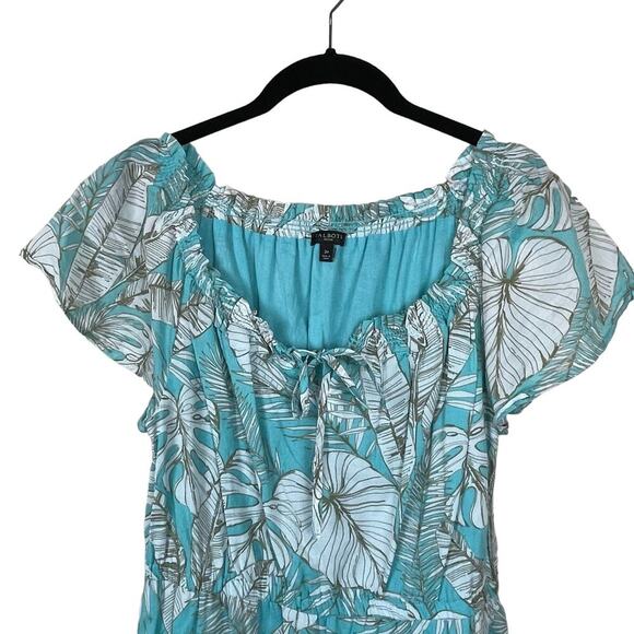 Talbots Dress Short Sleeves Floral Turquoise White Size Petite‎ 2P - Picture 3 of 6